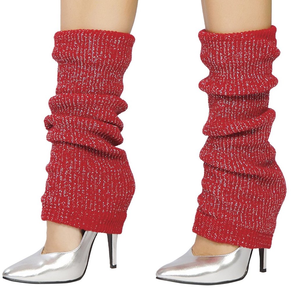Silver Sparkle Red Legwarmers Metallic Knit
